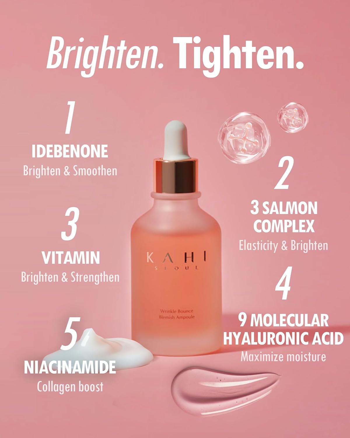 KAHI Wrinkle Bounce Blemish Ampoule | Collagen Serum for Face Dark Spot Corrector | Serum for Glowing Skin Korean Ampoule Facial Oil Face Care 1.69 fl oz